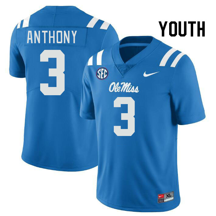 Youth #3 Daijahn Anthony Ole Miss Rebels College Football Jerseyes Stitched Sale-Powder Blue